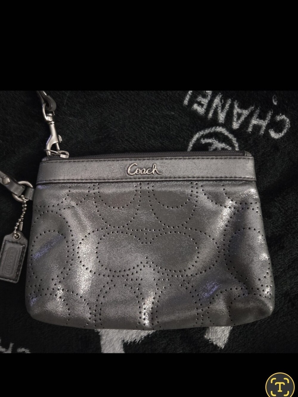 Coach Metallic Gray Wristlet Clutch